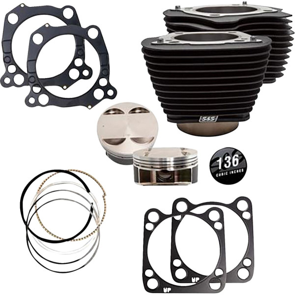 S&S CYCLE - Kit Cylindre 136 Noir avec Non